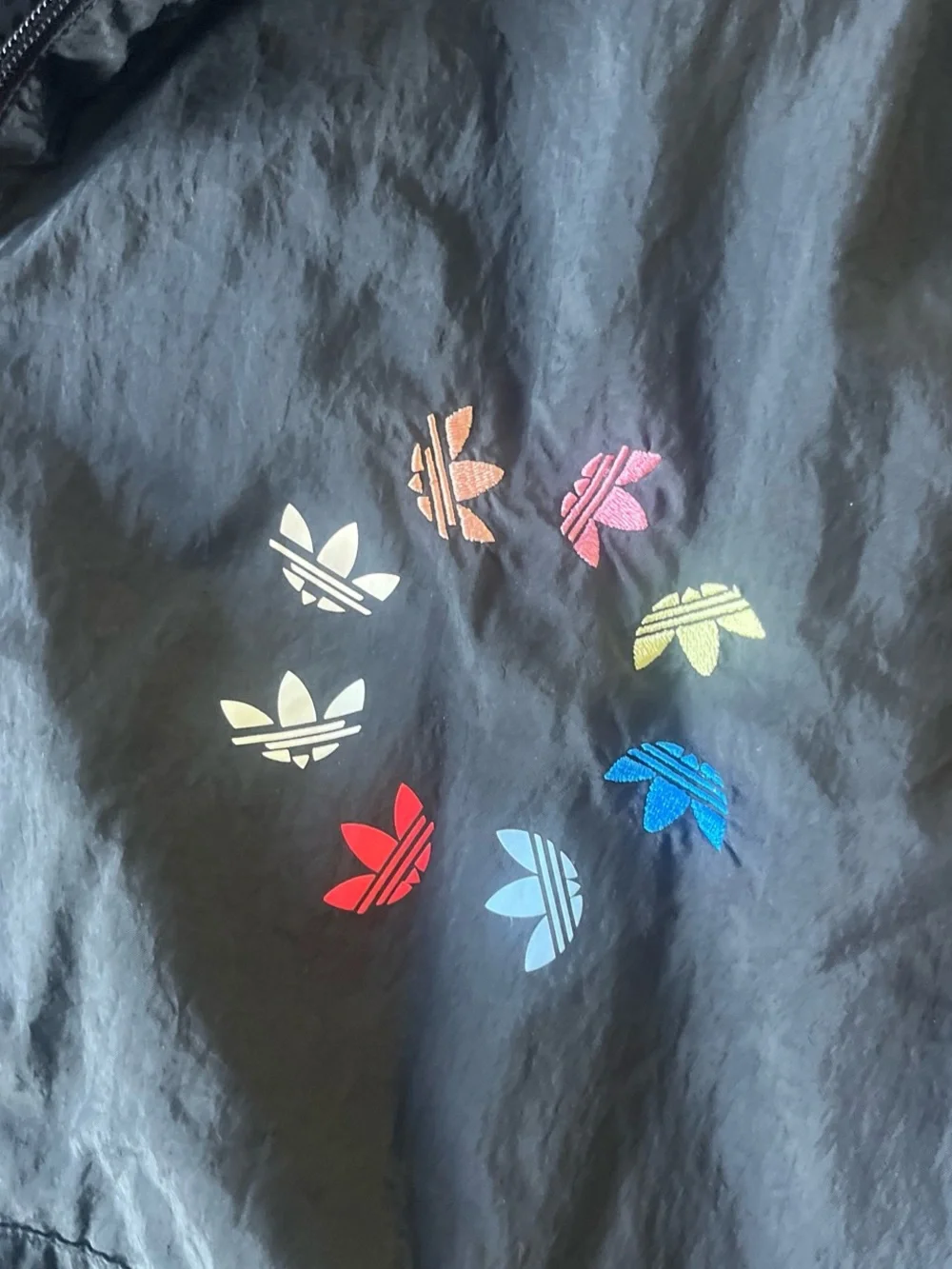 adidas Black Windbreaker Jacket with Small Multicolor Trefoil Accents